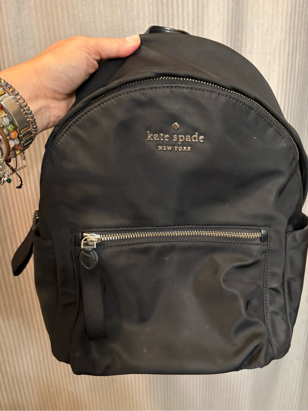 kate spade black nylon backpack with gold logo